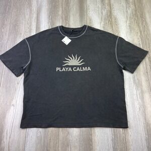 Zara Shirt mens Large Black Playa Calma Heavy Short Sleeve Boxy Loose Men